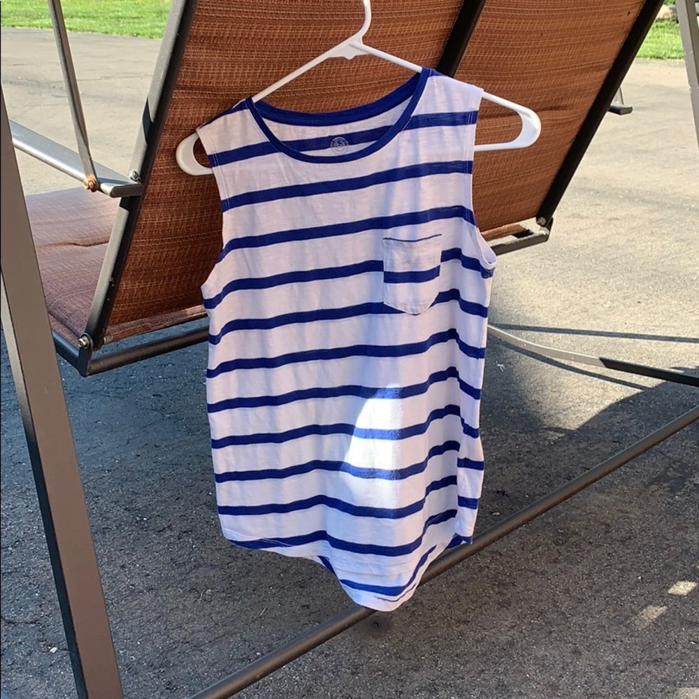 So blue and white striped tank top